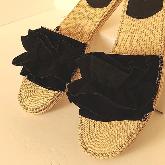 Vie Benie Womens Flat Slip On Ruffle Front Raffia Sole Sandals/Size 40 - Picture 5 of 9